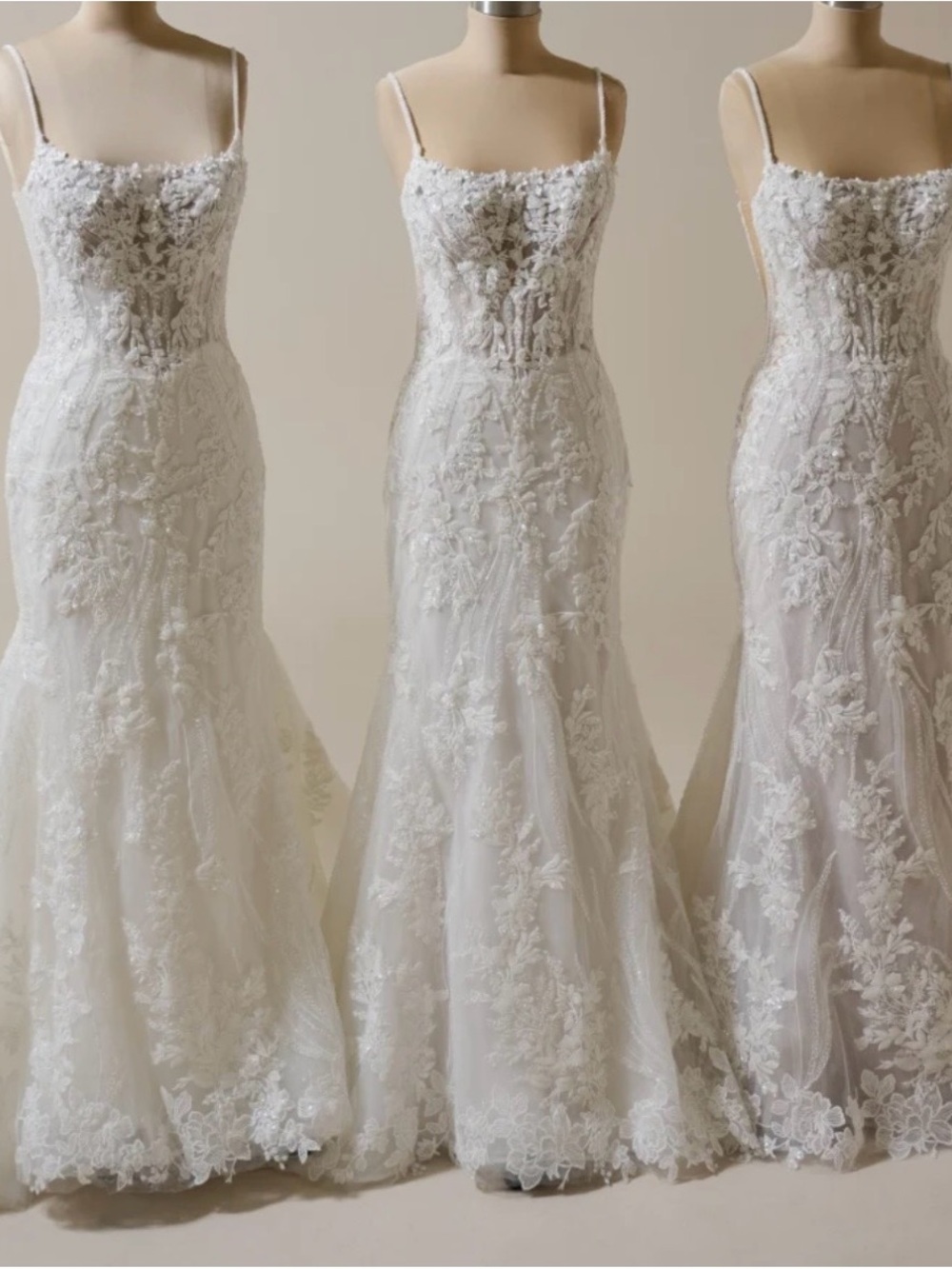 Sottero and Midgley White Lace Spaghetti Strap Wedding Gown